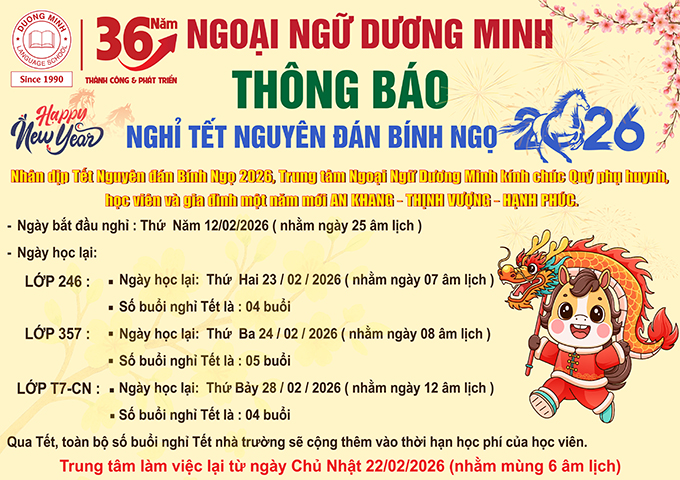 THÔNG BÁO NGHỈ TẾT NGUYÊN ĐÁN BÍNH NGỌ 2026